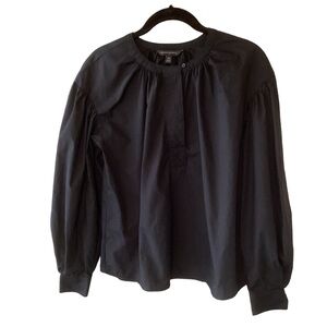 Banana Republic Factory Pleated Poplin Blouse XS Black Long Sleeve